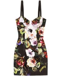 Dolce & Gabbana - Garden Print Corset Mini Dress - Lyst