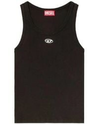 DIESEL - Ribbed-Knit Logo-Plaque Top - Lyst