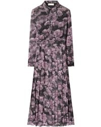 Tory Burch - Floral-Print Pleated Silk Dress - Lyst