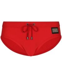 Dolce & Gabbana - Swim Briefs With High-Cut Leg And Branded Tag - Lyst