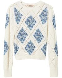 Twinset - Diamond-Pattern Floral Sweater - Lyst