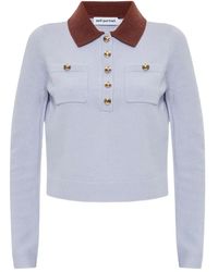 Self-Portrait - Contrast Collar Knit Top - Lyst