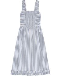 Ganni - Smocked Striped Dress - Lyst