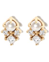 Mateo - 14kt Yellow Gold The Little Things Diamond Pearl Stud Earrings - Lyst