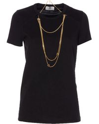 Elisabetta Franchi - T-Shirt Met Ronde Hals Verfraaid Met Ketting - Lyst