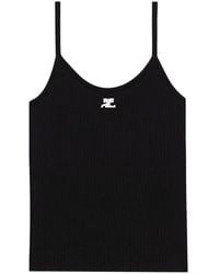 Courreges - Tops ,Zwart ,Polyester Reedition Rib Knit Tank Top - Lyst