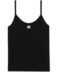 Courreges - | Top in misto cotone a coste con logo | female | NERO | S - Lyst
