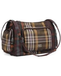 Bimba Y Lola - Grand Sac Porté Épaule À Poche Et Motif Tartan Chocolat Et Vert - Lyst