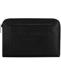Dolce & Gabbana - Pouch piccola in pelle di vitello con logo in rilievo - Lyst