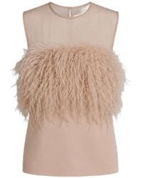 Alberta Ferretti - Blouse À Détails De Plumes Et Empiècement Transparent - Lyst