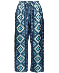 La DoubleJ - Geometric-pattern Cropped Silk Trousers - Lyst