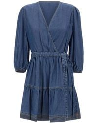 BOSS - Balloon-Sleeve Dress With Wrap Front - Lyst