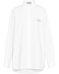 Prada - Logo-Embroidered Cotton Shirt - Lyst