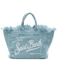 MC2 Saint Barth - Sac Cabas Colette En Lin À Logo Imprimé Et Franges - Lyst