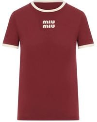 Miu Miu - Amaranto Talco Cotton Jersey T-Shirt - Lyst