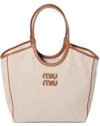 Miu Miu - Ivy Canvas And Leather Bag - Lyst