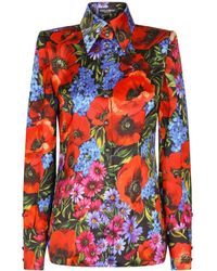 Dolce & Gabbana - Camisa de satén con estampado floral - Lyst