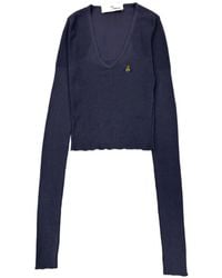 Vivienne Westwood - Logo Embroidery V-Neck Sweater - Lyst