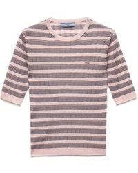 Prada - Short-Sleeved Striped Cashmere And Silk Sweater - Lyst