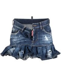 DSquared² - Distressed-Effect Pleated Denim Skirt - Lyst