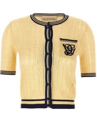 Valentino Garavani - Embroidered-Logo Short-Sleeve Cardigan - Lyst