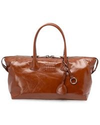 Miu Miu - Logo-Embossed Leather Tote Bag - Lyst