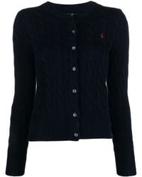Polo Ralph Lauren - Cable-knit Brand-embroidered Cotton Cardigan X - Lyst