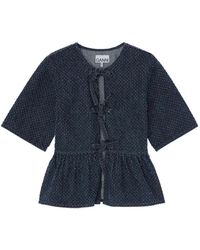 Ganni - Bow Peplum Top - Lyst