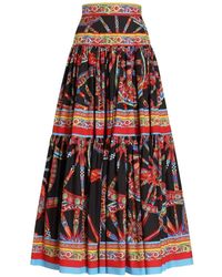 Dolce & Gabbana - Carretto-Print Poplin Long Skirt - Lyst