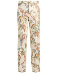 Etro - Floral-Print Wool-Gabardine Trousers - Lyst