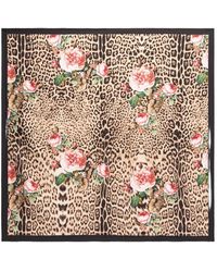 Roberto Cavalli - Leopard-Print Floral-Motif Scarf - Lyst
