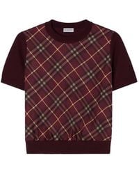 Burberry - Check-Panel Wool Silk T-Shirt - Lyst