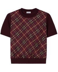 Burberry - Check-Panel Wool Silk T-Shirt - Lyst