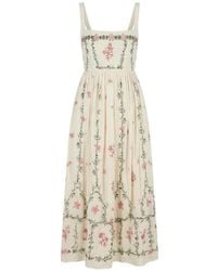 Agua Bendita - Barbara Cauca Floral-Embroidered Cotton Midi Dress - Lyst