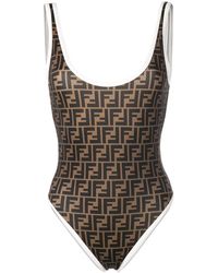 Fendi Costume intero con logo FF - Marrone