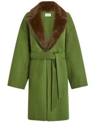 P.A.R.O.S.H. - Fur-Collar Belted Single-Breasted Coat - Lyst