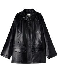 Sandro - Leren Jack Met Shirtkraag - Lyst