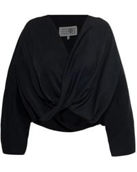 MM6 by Maison Margiela - Twisted V-Neck Blouse - Lyst