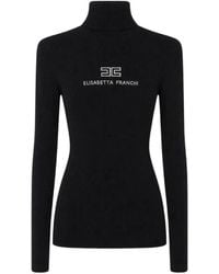 Elisabetta Franchi - Logo-Embroidered Ribbed-Knit Sweater - Lyst