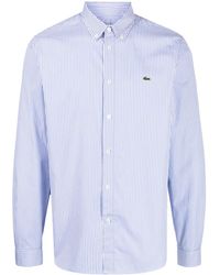 Lacoste - Logo-Patch Striped Cotton Shirt - Lyst