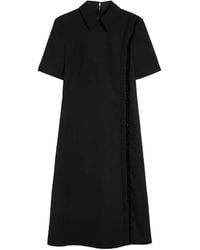 Jil Sander - Wollen Gabardine Jurk Met Puntige Kraag En Ruches - Lyst