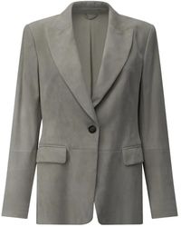 Brunello Cucinelli - Suede Leather Blazer Jacket - Lyst