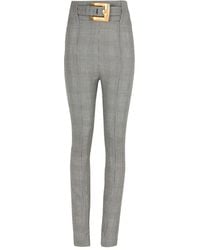 Balmain - Check-Pattern Belted Trousers - Lyst
