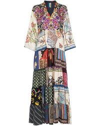 Rianna + Nina Multi Floral Polka Dot Print Silk V-neck Kaftan Dress - Meerkleurig
