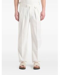 Manière De Voir - Pierre Hatched Linnen Pantalon Met Plooien - Lyst