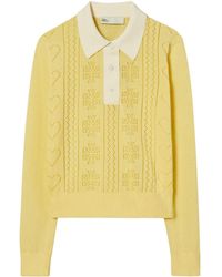 Tory Burch - Contrasting-trim Pointelle-knit Top - Lyst