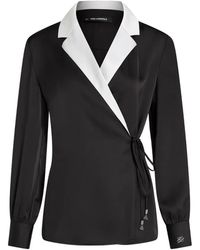 KARL LAGERFELD - Satin-Finish Wrap Blouse - Lyst