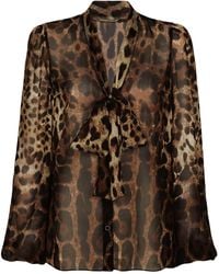 Dolce & Gabbana - Leopard-Print Chiffon Pussy-Bow Shirt - Lyst