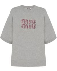 Miu Miu - Oversized Sweatshirt mit Logo-Stickerei - Lyst