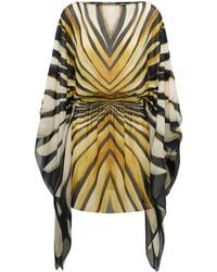 Roberto Cavalli - Zijden Chiffon Jurk Met Ray Of-Print - Lyst
